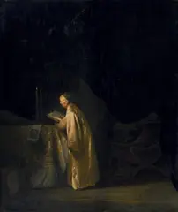 Rembrandt school, ZACHARIAS WRITES DOWN THE NAME OF HIS SON, Oil on panel