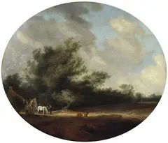 Salomon van Ruysdael, LANDSCAPE WITH A FARMHOUSE RIVERSCAPE WITH A FERRYBOAT, Oil on panel. Each