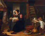Quiringh van Brekelenkam, INTERIOR WITH A WOMAN READING, Oil on panel (parquetted)