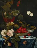 Harmen Loeding, STILL LIFE WITH ROSES, ROEMER AND A CHINESE BOWL WITH CHERRIES, Oil on panel