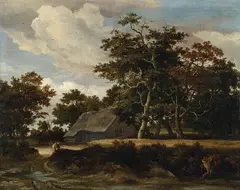 Meindert Hobbema, LANDSCAPE WITH A FARMSTEAD, Oil on panel