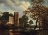 attributed to Meindert Hobbema, LANDSCAPE WITH THE RUINS OF A CASTLE, Oil on panel