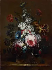 Nicolas Baudesson, ROSES, BINDWEED, TULIP, LARKSPUR AND OTHER FLOWERS IN A VASE, Oil on canvas (relined)