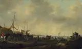 Hendrick de Meijer, COAST LANDSCAPE WITH TRADERS, Oil on panel (parquetted)