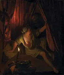Godfried Schalcken, CANDAULES, HIS WIFE AND GYGES, Oil on canvas