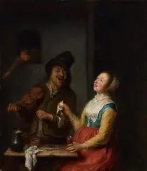 Philips Koninck, A COUPLE MAKING MUSIC, Oil on canvas on wood