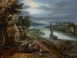 RIVER LANDSCAPE by Flemish School of the 17th century, Oil on panel (parquetted), sold May 2012