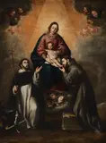 Antonio del Castillo y Saavedra, THE VIRGIN WITH CHILD AND THE SAINTS DOMINCI AND FRANCIS, Oil on canvas (relined)