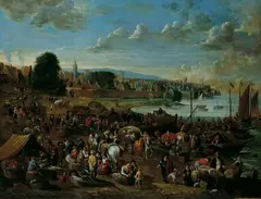 Alexander van Bredael, HARBOUR SCENE WITH VIEW OF A TOWN, Oil on canvas (relined)