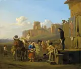 German School 18th century, SOUTHERN LANDSCAPE WITH STAGE, Oil on panel (parquetted)