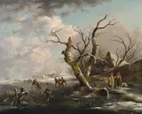 Andries Vermeulen, WINTER LANDSCAPE WITH SKATERS, Oil on panel