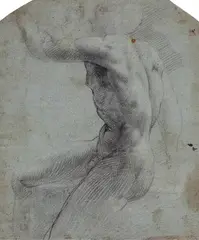 attributed to Antonio Campi, MALE NUDE STUDY, Black crayon on blue paper