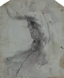 attributed to Antonio Campi, MALE NUDE STUDY, Black crayon on blue paper