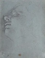attributed to Annibale Carracci, HEAD OF A YOUNG MAN WITH HIS EYES CLOSED, Black crayon, heightened in white on tinted paper