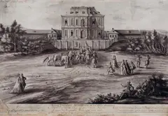 Renier Roidkin, VIEW OF FALKENLUST CASTLE SEEN FROM THE EAST, Pen and brush on paper