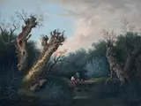 SCENERY WITH TWO FISHERMEN ON A BRIDGE by German or French artist 18th century, Gouache on thin cardboard, sold May 2012