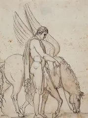 Bertel Thorvaldsen, BELLEROPHON AND PEGASUS, Pen and brush in brown over a sketc