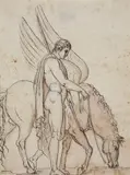 Bertel Thorvaldsen, BELLEROPHON AND PEGASUS, Pen and brush in brown over a sketc