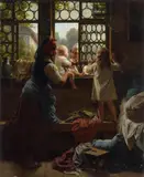 Friedrich Eduard Meyerheim, GOOD MORNING FATHER, Oil on canvas