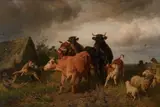 Anton Braith, CATTLE AND SHEEP ON A FIELD, Oil on canvas