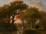 Johann Bernhard Klombeck, SUMMER LANDSCAPE WITH A SHEPHERD AND WANDERERS, Oil on canvas (relined)