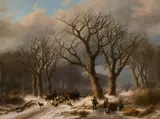 Johann Bernhard Klombeck, WINTER LANDSCAPE WITH SHEPHERD AND WOOD GATHERERS, Oil on canvas (relined)
