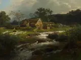 Andreas Achenbach, LANDSCAPE WITH FARM HOUSE AND MOUNTAIN TORRENT