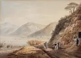 Giacinto Gigante, COAST OF AN NORTH ITALIAN LAKE, Pencil and watercolour on paper