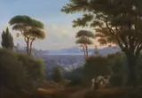 Wilhelm Brücke, LANDSCAPE WITH PEASANTS AT THE BAY OF SALERNO, Oil on canvas