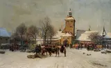 Karl Stuhlmüller, MARKET IN FRONT OF A TOWN GATE IN WINTER