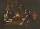 CARD PLAYERS IN THE CANDLELIGHT by follower of Wolfgang Heimbach, Oil on canvas (relined), sold Mar 2012