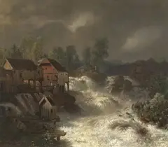 THE WATERFALL IN TROLLHÄTTAN by Andreas Achenbach, Oil on canvas, sold Mar 2012