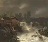 Andreas Achenbach, THE WATERFALL IN TROLLHÄTTAN, Oil on canvas