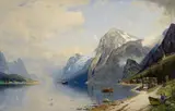 C. Bertold, FJORD LANDSCAPE WITH STEAMSHIP, Oil on canvas