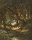 Narcisse Díaz de la Peña, MOTHER AND CHILD IN A FOREST, Oil on canvas