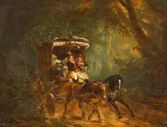 B. Heidland, THE STAGE COACH IN THE FOREST, Oil on canvas