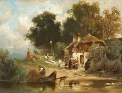 Albert Kappis, A COAST WITH FISHER HOUSES, Oil on panel