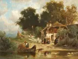 Albert Kappis, A COAST WITH FISHER HOUSES, Oil on panel