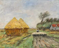 Helmuth Liesegang, LANDSCAPE WITH HAYSTACKS, Oil on canvas