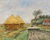 Helmuth Liesegang, LANDSCAPE WITH HAYSTACKS, Oil on canvas