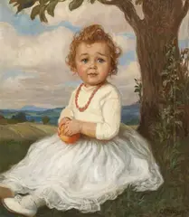 Corneille Max, PORTRAIT OF A GIRL SITTING AT A TREE, Oil on canvas
