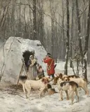 Charles Olivier de Penne, HUNTING SCENE IN THE WINTER, Oil on panel