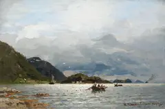 COASTAL LANDSCAPE by Georg Anton Rasmussen, Oil on panel, sold Mar 2012