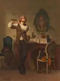 Georg Reimer, INTERIOR WITH FLUTE PLAYER, Oil on canvas