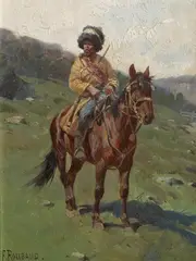 Franz Alekseyevich Roubaud, CIRCASSIAN HORSEMAN, Oil on panel