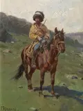 Franz Alekseyevich Roubaud, CIRCASSIAN HORSEMAN, Oil on panel