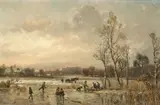 Adolf Stademann, WINTER LANDSCAPE WITH PEASANTS IN THE EVENING, Oil on English cardboard