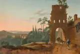 ITALIAN LANDSCAPE by attributed to Manufactory Johann Heinrich Stobwasser, Oil lacquer on tinplate, sold Mar 2012