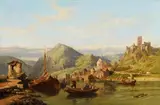 George Clarkson Stanfield, VIEW ON THE RIVER RHINE, Oil on canvas (relined)