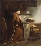 Reinhard Sebastian Zimmermann, INTERIOR WITH SMOKING CAPUCHIN, Oil on panel